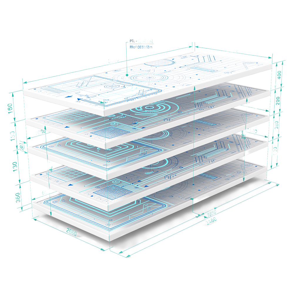 Layered technical specification schematic