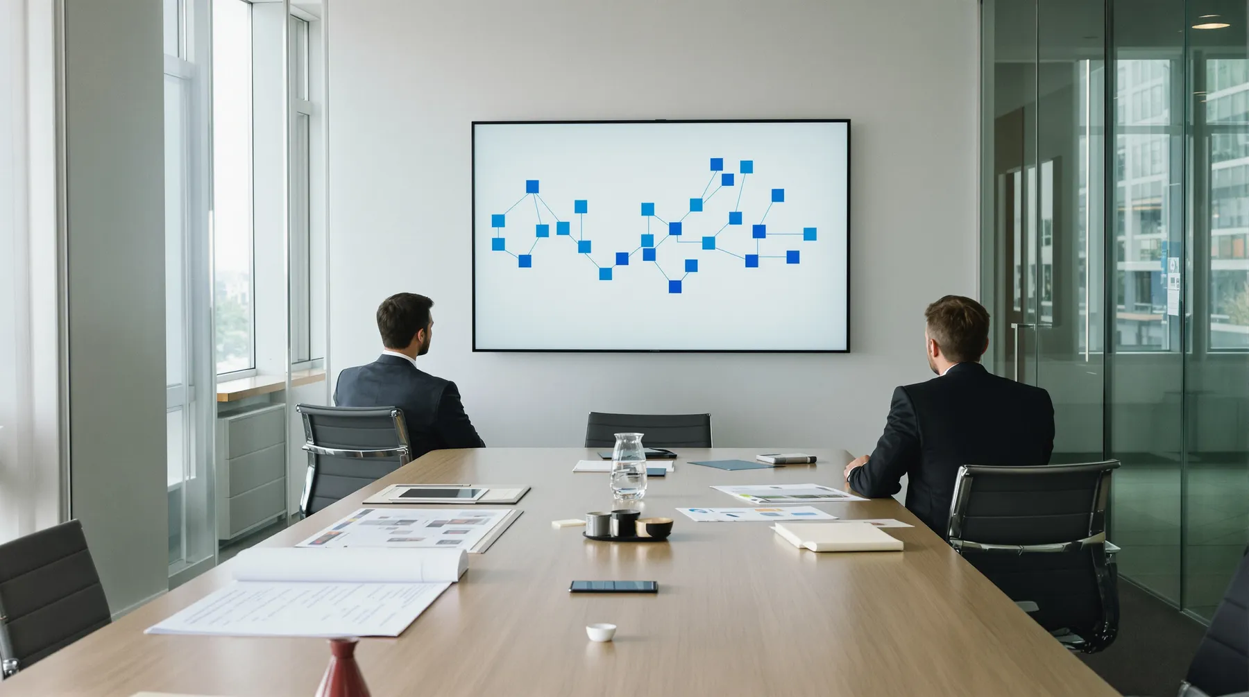 An architecture session: the estate diagram on the wall, the team at the table